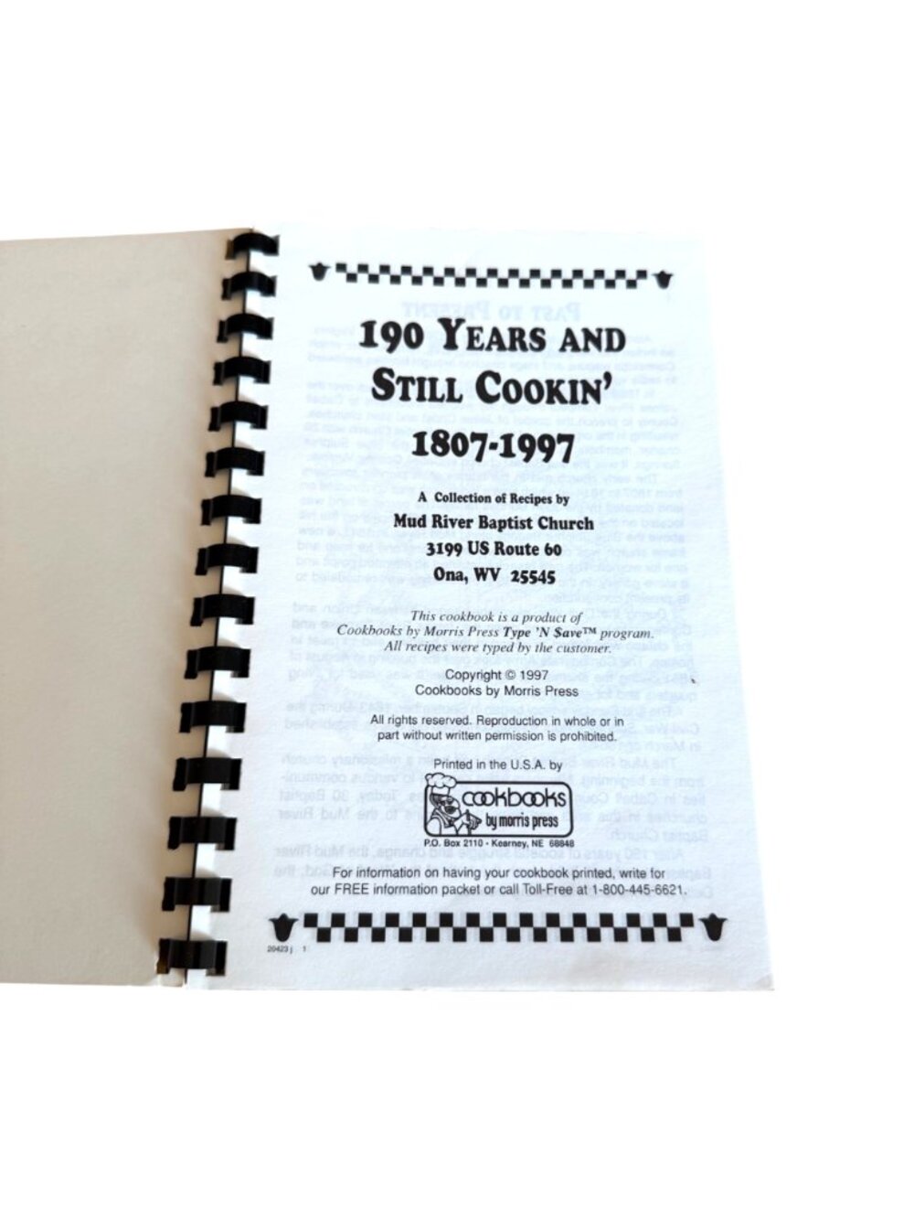 190 Years And Still Cookin Cookbook 1997 Mud River Baptist Church Ona WV Comb - Picture 2 of 10